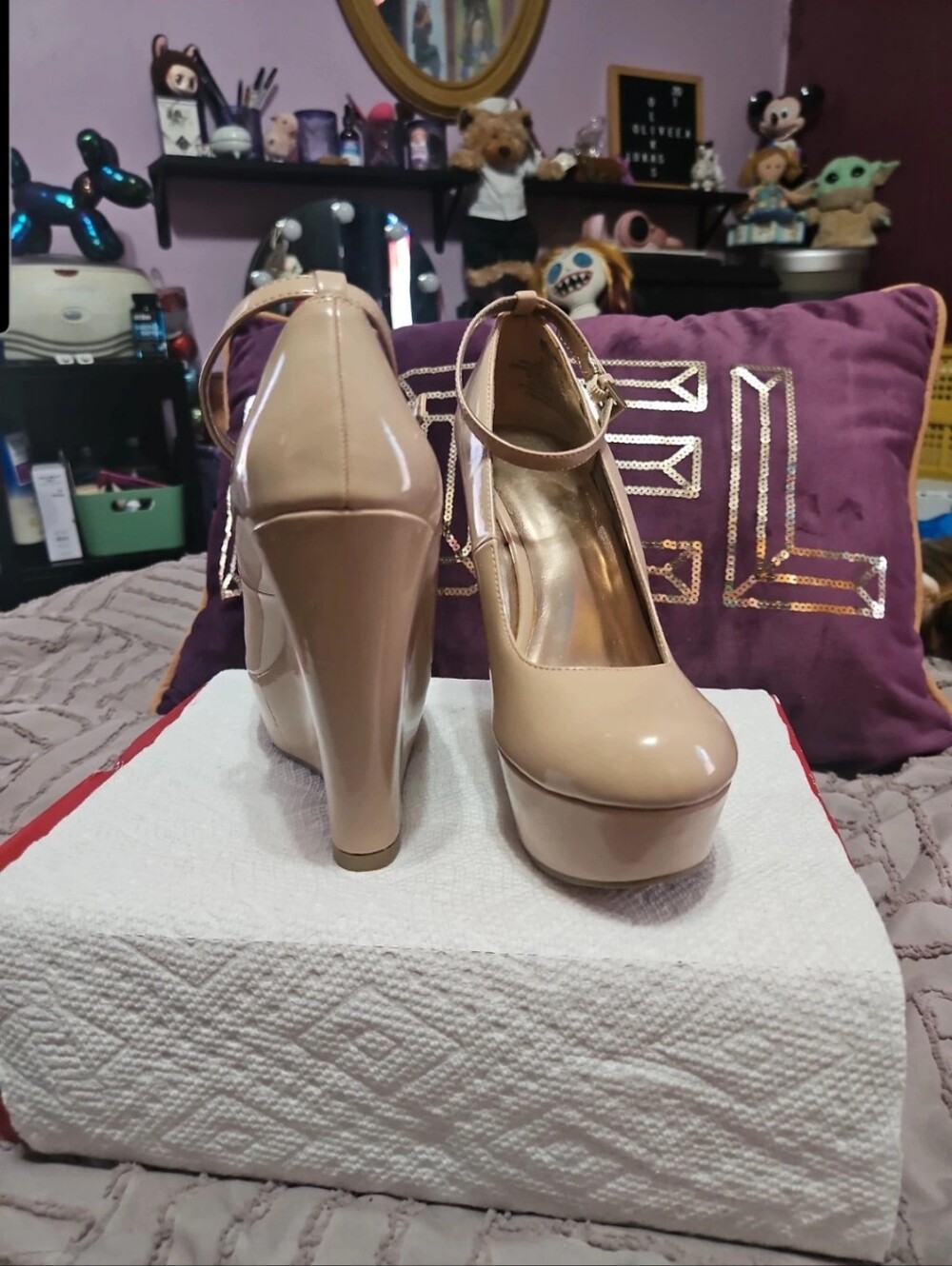 Bethany Mota Nude Patent Platform Wedge Pumps - Picture 3 of 7